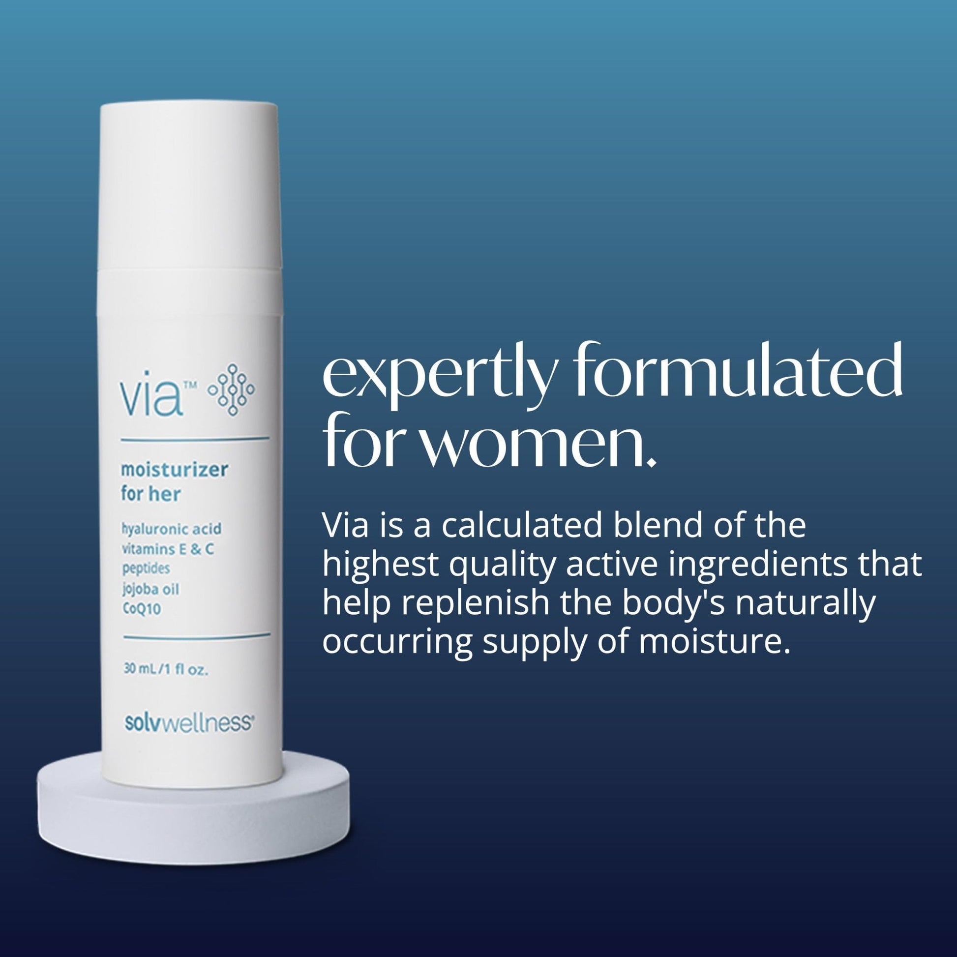 Via by Solv Wellness Vaginal Moisturizer Cream for Women, Non-Hormonal, Water-Based, Made with Hyaluronic Acid, Vitamins, Peptides, Jojoba Oil, 30 ml - Maple Wellness Supplements