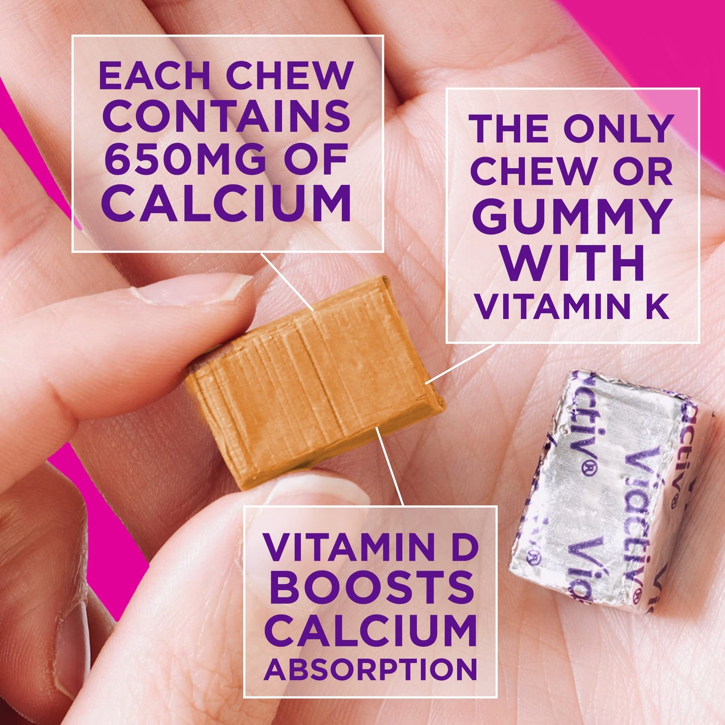 Viactiv Calcium + Vitamin D Supplement Soft Chews for Women & Men - Chewable Calcium for Bone Health Support, 650 mg per Serving, Vitamin D & K for High Absorption - 60 Count, Caramel - Maple Wellness Supplements
