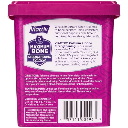 Viactiv Calcium + Vitamin D Supplement Soft Chews for Women & Men - Chewable Calcium for Bone Health Support, 650 mg per Serving, Vitamin D & K for High Absorption - 60 Count, Caramel - Maple Wellness Supplements