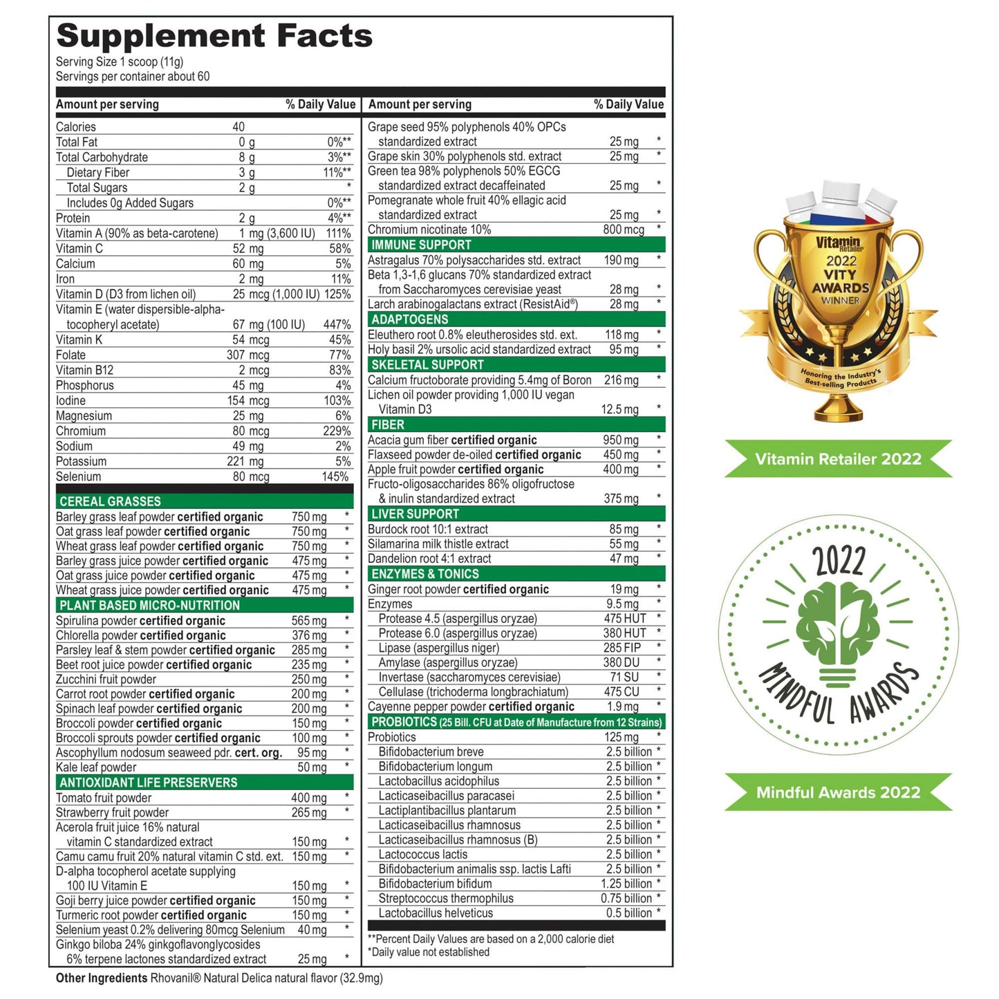 Vibrant Health, Green Vibrance, Vegan Superfood Powder, Boost Energy, 60 Servings - Maple Wellness Supplements