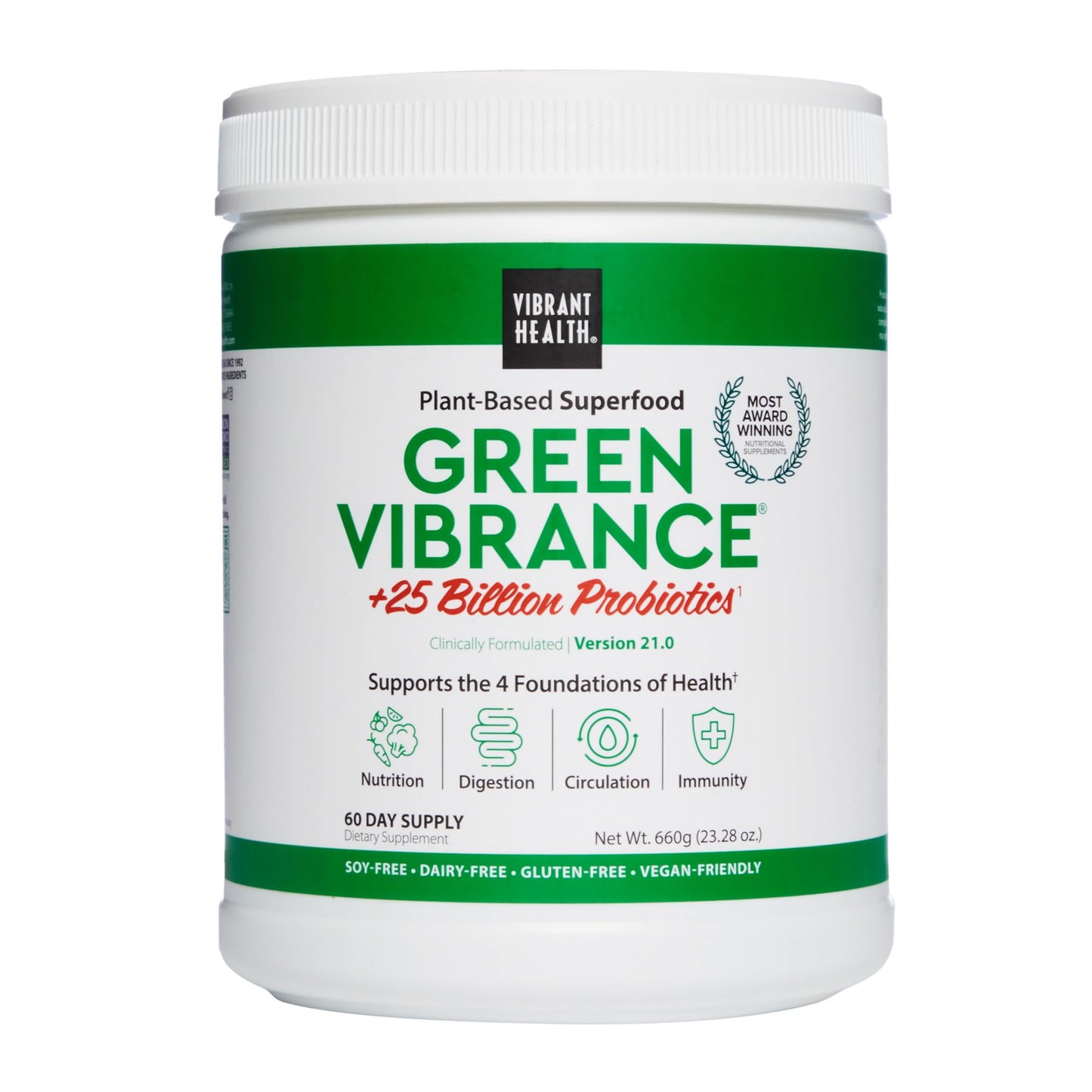 Vibrant Health, Green Vibrance, Vegan Superfood Powder, Boost Energy, 60 Servings - Maple Wellness Supplements