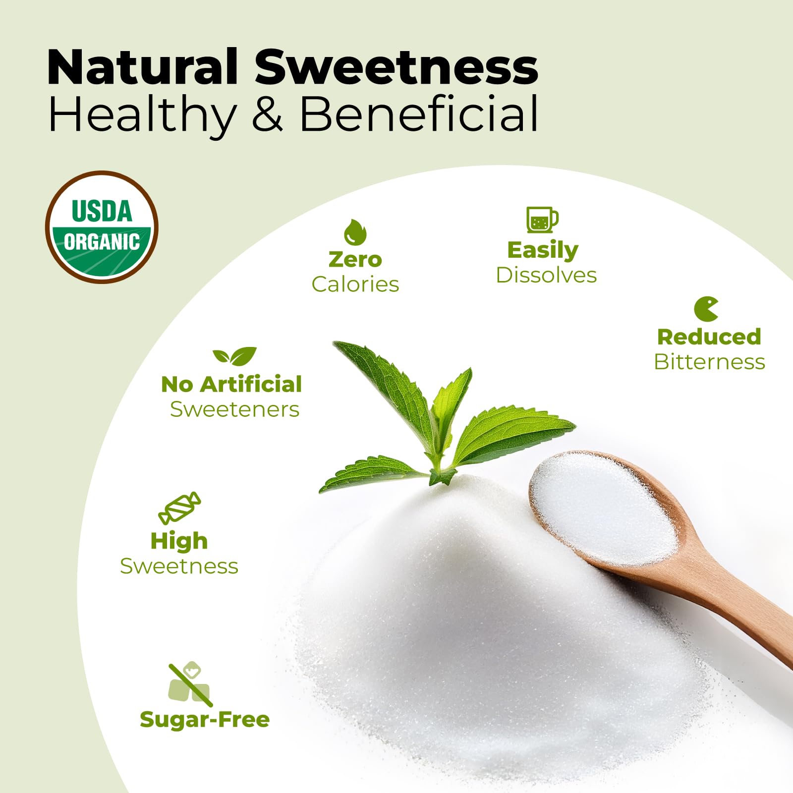 Viccoky Organic Stevia Powder 6oz (171g), Pure Stevia Extract Powder, Sugar-Free & 0 Calories, No Additives - Maple Wellness Supplements