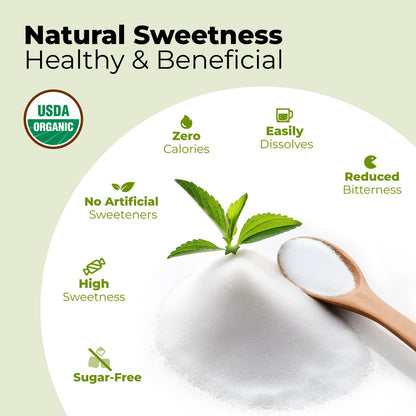 Viccoky Organic Stevia Powder 6oz (171g), Pure Stevia Extract Powder, Sugar-Free & 0 Calories, No Additives - Maple Wellness Supplements