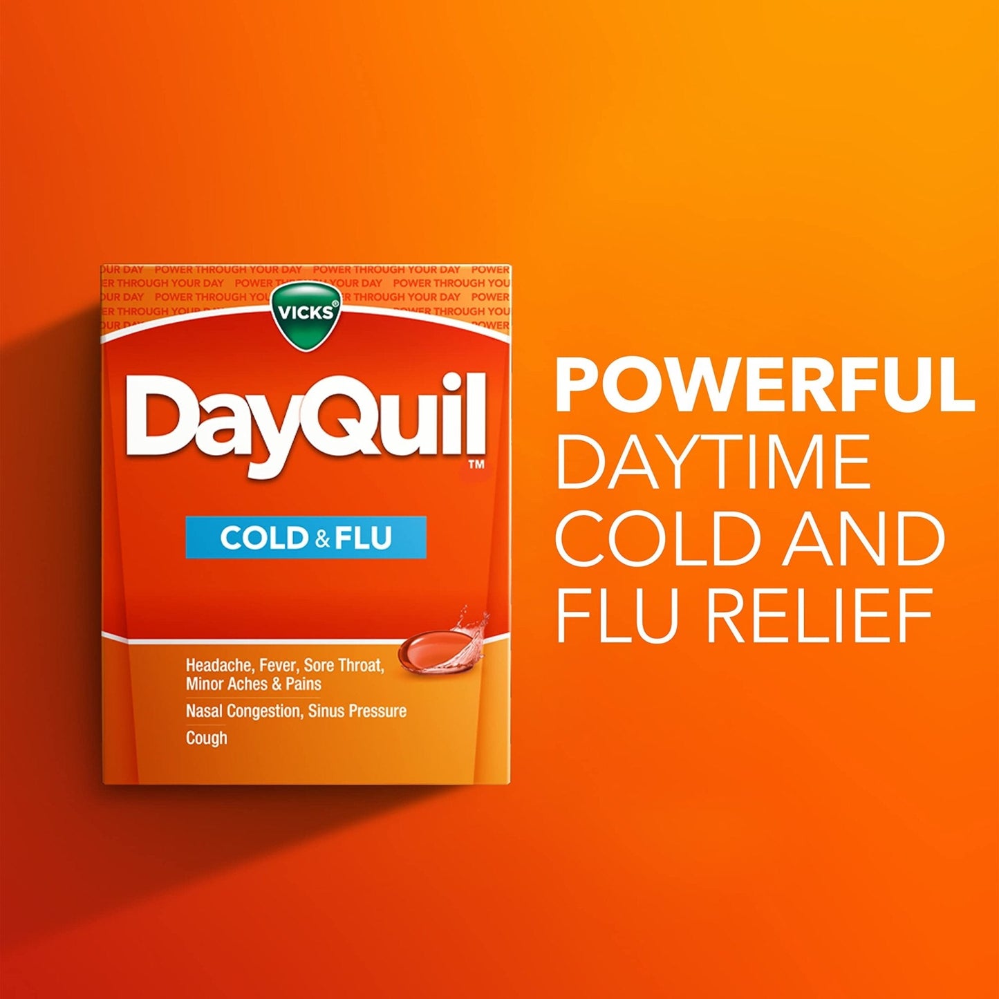 Vicks DayQuil Cold & Flu Medicine, Non-Drowsy Powerful Multi-Symptom Daytime Relief for Headache, Fever, Sore Throat, Minor Aches and Pains, Nasal Congestion, Sinus Pressure and Cough, 48 Liquicaps - Maple Wellness Supplements