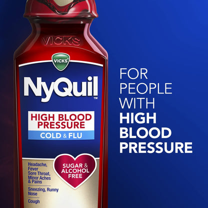 VICKS DayQuil & NyQuil High Blood Pressure Cold & Flu Relief Liquid Medicine Co-Pack, Powerful Multi-Symptom Daytime & Nighttime Relief for Cold, Cough, and Flu Symptoms, Sugar & Alcohol Free, 2x8oz - Maple Wellness Supplements
