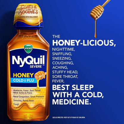 Vicks Dayquil & Nyquil Severe Honey Flavor Co-Pack, Cold & Flu Medicine, Relieves Headache, Fever, Sore Throat, Minor Aches & Pains, Nasal Congestion, Sinus Pressure, Stuffy Nose, And Cough, 2X12Oz - Maple Wellness Supplements