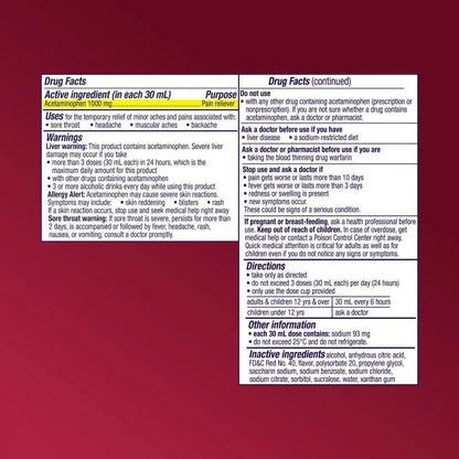 Vicks PainQuil Pain Relief Acetaminophen 1000mg Max Strength‡ Adult Pain Reliever Liquid 12oz, Backache Headache Relief, 1 Daytime Pain Reliever - Maple Wellness Supplements