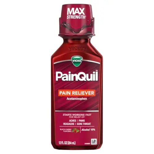 Vicks PainQuil Pain Relief Acetaminophen 1000mg Max Strength‡ Adult Pain Reliever Liquid 12oz, Backache Headache Relief, 1 Daytime Pain Reliever - Maple Wellness Supplements