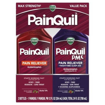 Vicks PainQuil & PainQuil PM Pain Relief Liquid, 1000mg Acetaminophen, 2x12 oz - Maple Wellness Supplements