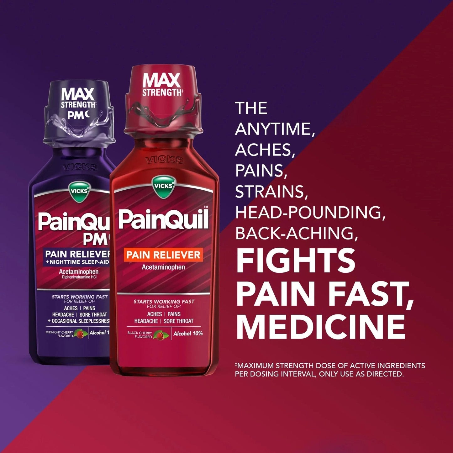 Vicks PainQuil & PainQuil PM Pain Relief Liquid, 1000mg Acetaminophen, 2x12 oz - Maple Wellness Supplements