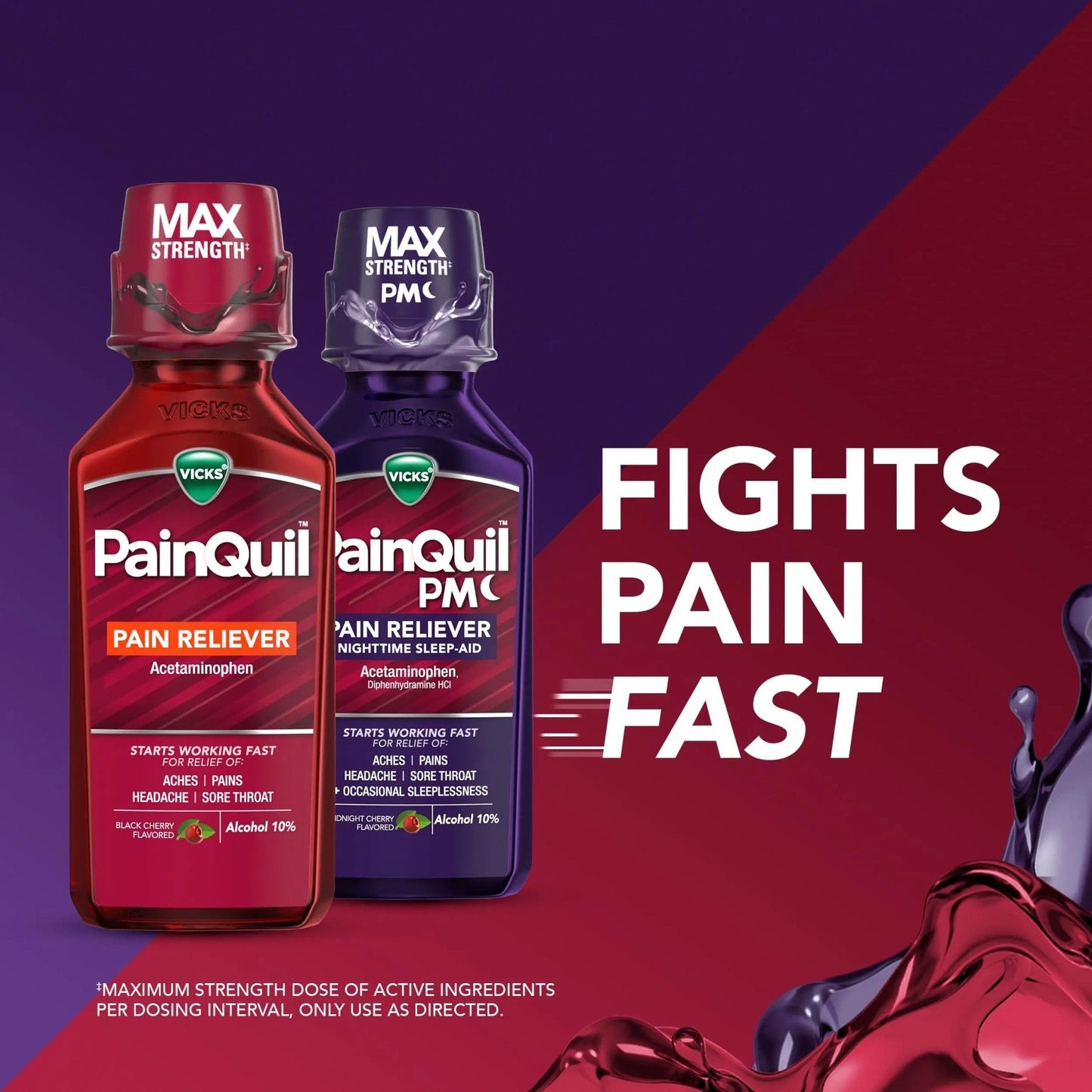 Vicks PainQuil & PainQuil PM Pain Relief Liquid, 1000mg Acetaminophen, 2x12 oz - Maple Wellness Supplements