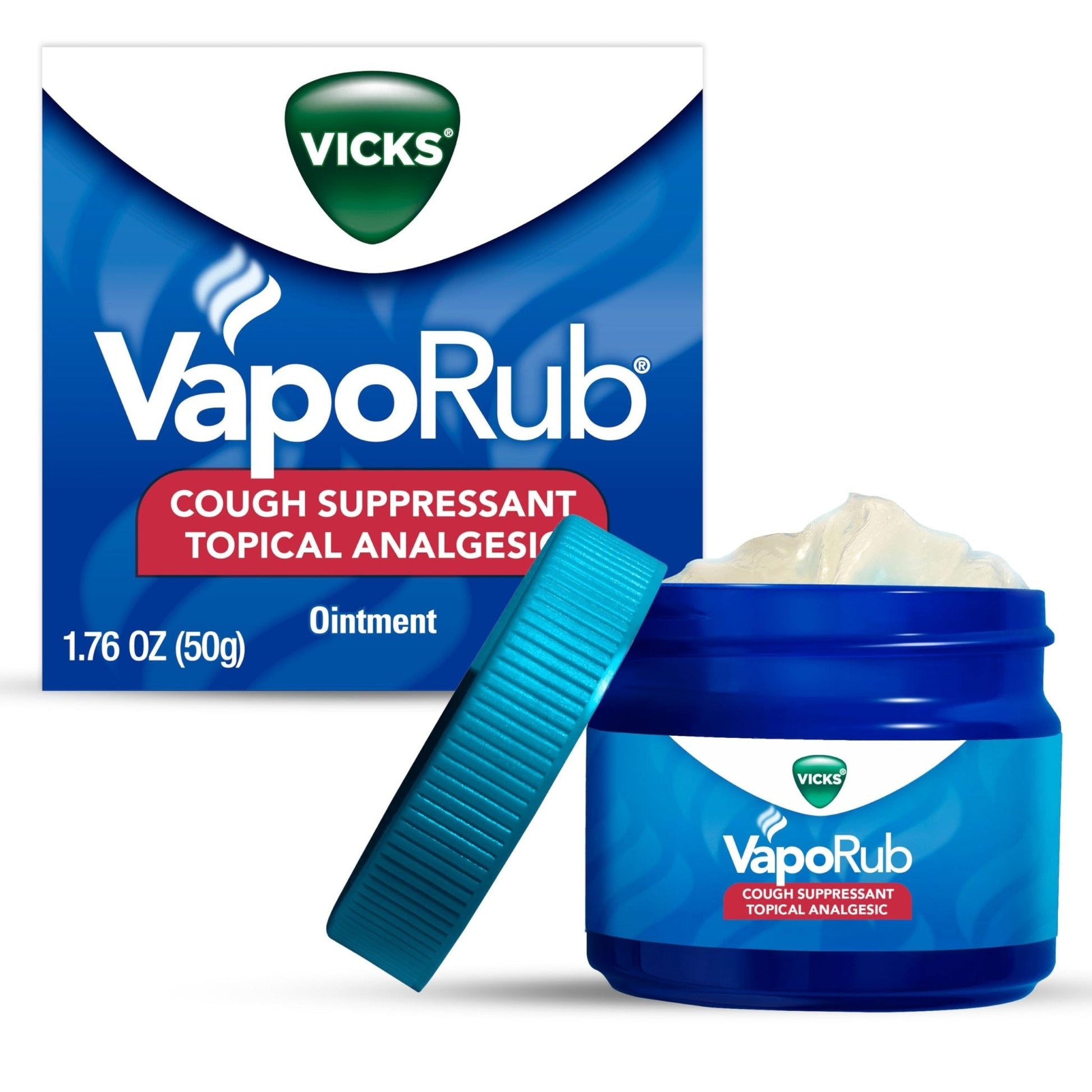 Vicks VapoRub, Original, Cough Suppressant, Topical Chest Rub & Analgesic Ointment, Medicated Vicks Vapors, Relief from Cough Due to Cold, Aches & Pains, 1.76oz - Maple Wellness Supplements