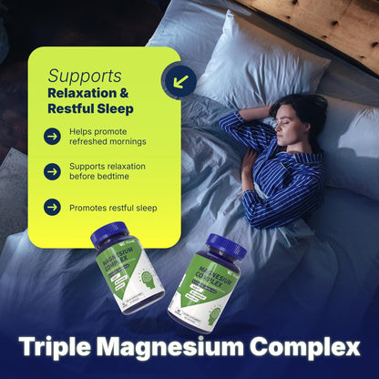 Vicwell Triple Magnesium Complex - 300mg Magnesium from Malate, Glycinate, and Citrate - Supports Stress Relief & Sleep, Nerves & Metabolism, Muscle Relaxation & Bone Health - 90 Capsules(1 Bottle) - Maple Wellness Supplements