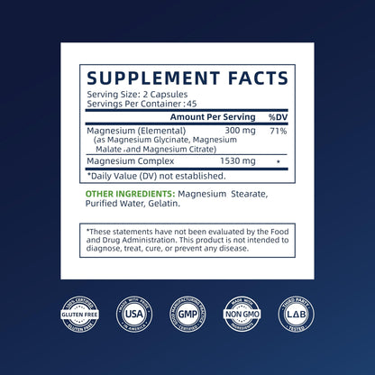 Vicwell Triple Magnesium Complex - 300mg Magnesium from Malate, Glycinate, and Citrate - Supports Stress Relief & Sleep, Nerves & Metabolism, Muscle Relaxation & Bone Health - 90 Capsules(1 Bottle) - Maple Wellness Supplements