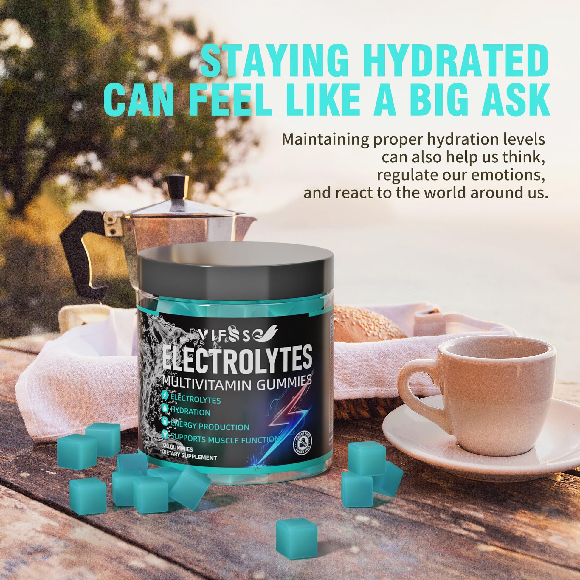 VIFSSG Electrolytes Gummies No Sugar, 120 Chewable Electrolyte Gummies with 6 Electrolytes for Runners and Endurance Sports, Refreshing Blue Raspberry, Hydration Electrolyte Chews, 1 Pack - Maple Wellness Supplements