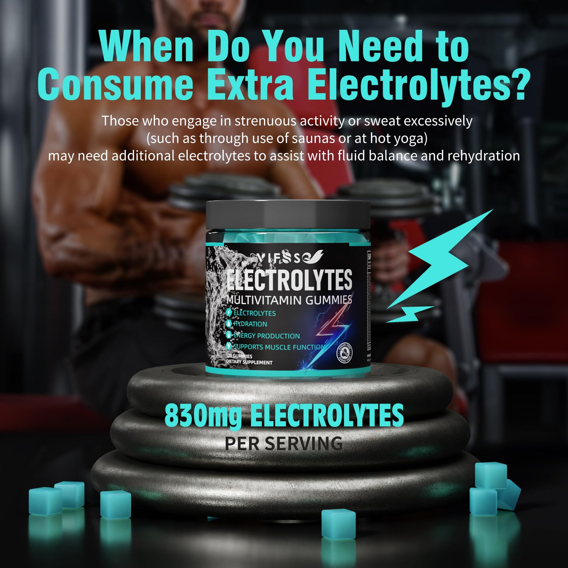 VIFSSG Electrolytes Gummies No Sugar, 120 Chewable Electrolyte Gummies with 6 Electrolytes for Runners and Endurance Sports, Refreshing Blue Raspberry, Hydration Electrolyte Chews, 1 Pack - Maple Wellness Supplements