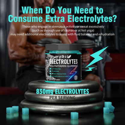 VIFSSG Electrolytes Gummies No Sugar, 120 Chewable Electrolyte Gummies with 6 Electrolytes for Runners and Endurance Sports, Refreshing Blue Raspberry, Hydration Electrolyte Chews, 1 Pack - Maple Wellness Supplements