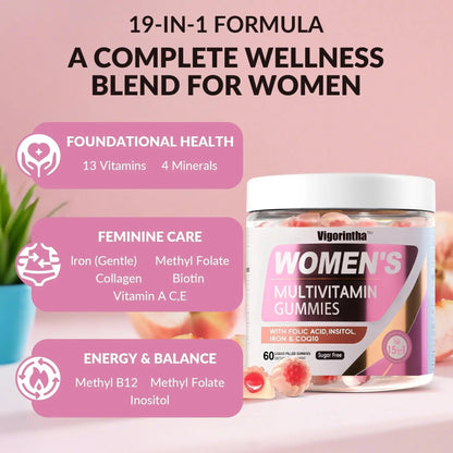Vigorintha 2 Pack Sugar Free Womens Multivitamin Gummies with 19 Multi Vitamins & Minerals,Iron,Calcium,Folate,Biotin,Inositol - Maple Wellness Supplements