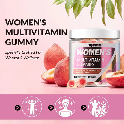 Vigorintha 2 Pack Sugar Free Womens Multivitamin Gummies with 19 Multi Vitamins & Minerals,Iron,Calcium,Folate,Biotin,Inositol - Maple Wellness Supplements