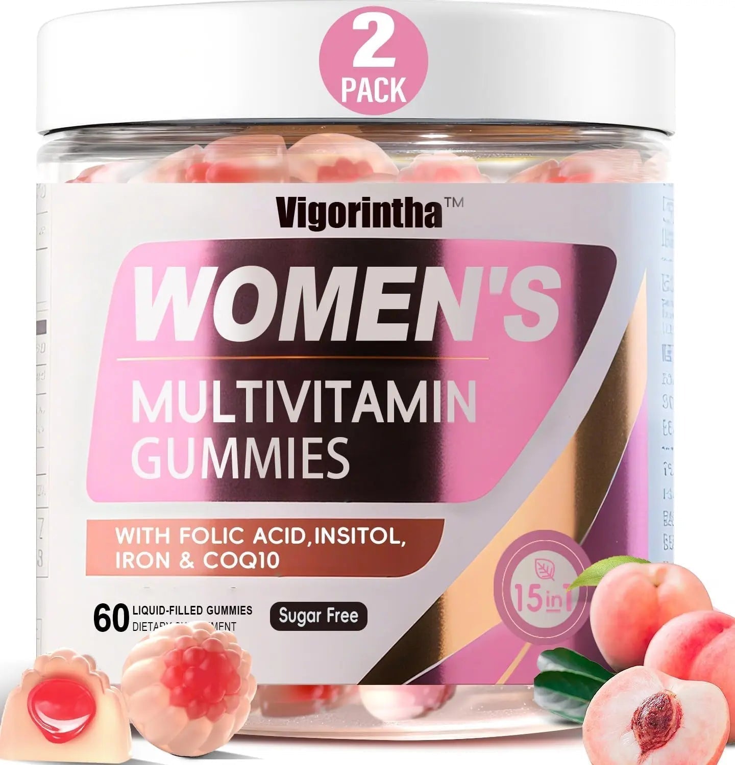 Vigorintha 2 Pack Sugar Free Womens Multivitamin Gummies with 19 Multi Vitamins & Minerals,Iron,Calcium,Folate,Biotin,Inositol - Maple Wellness Supplements