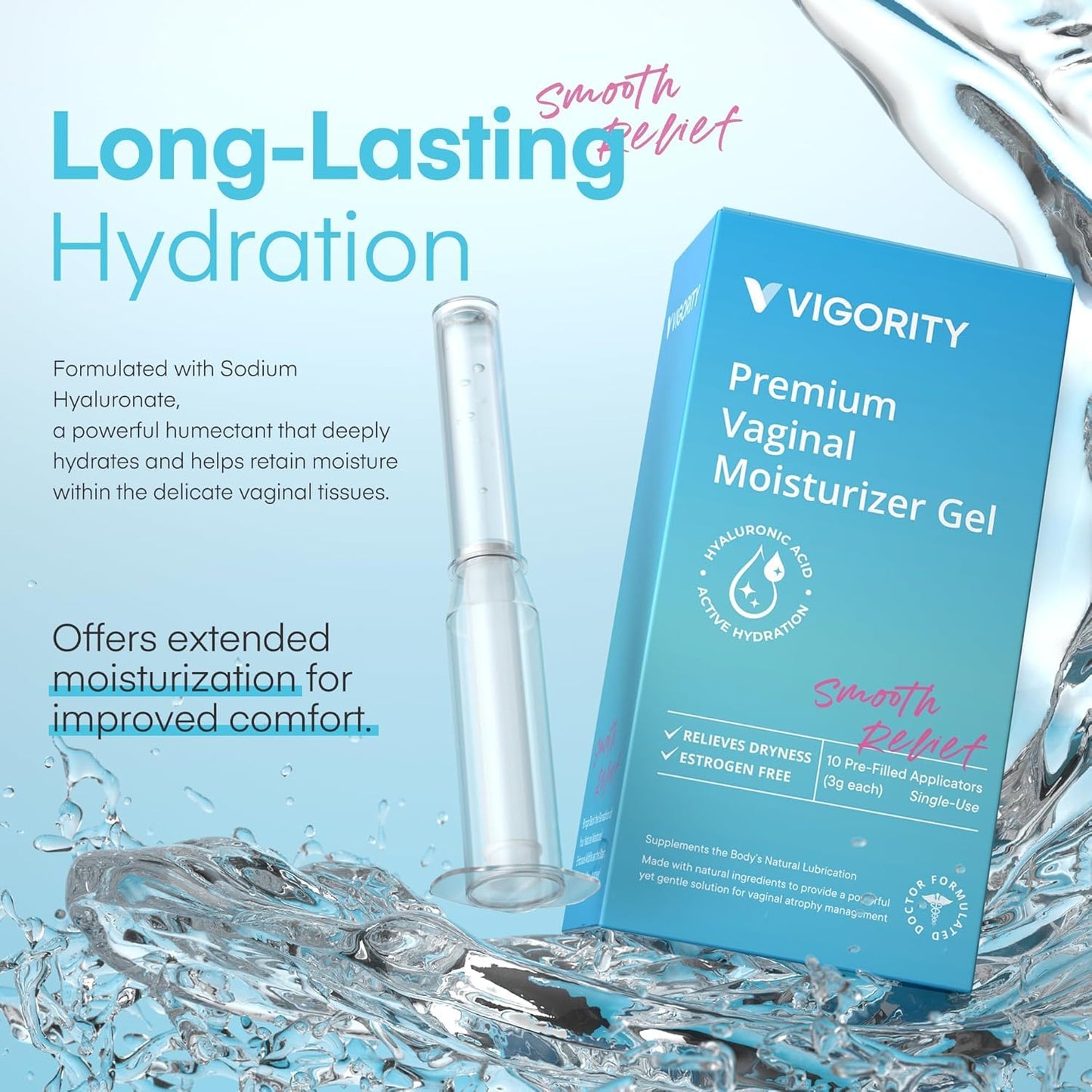 Vigority Vaginal Moisturizer Gel: Long Lasting Relief for Vaginal Dryness, Irritation & Intimate Discomfort with Hyaluronic Acid & Vitamin E – Hormone-Free Feminine Care – 10 Pre-Filled Applicators - Maple Wellness Supplements