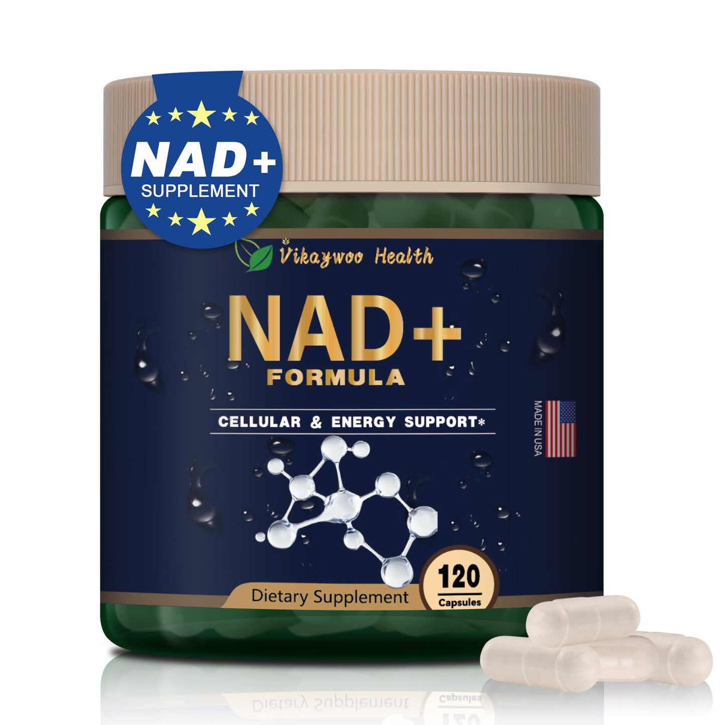 Vikaywoo NAD Supplement 1585 Mg -True NAD & Resveratrol, NMN Alternative Liposomal NAD+ for Women & Men, Support Cellular Health, Stamina & Healthy Aging - 120 Capsules - Maple Wellness Supplements