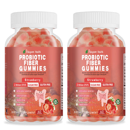 Vikaywoo Probiotic Fiber Gummies for Adults, No Sugar Added Strawberry Flavor– 2 Billion CFUs –Vitamin C,Vitamin D–Digestive Health & Regularity Support(120 Count) - Maple Wellness Supplements