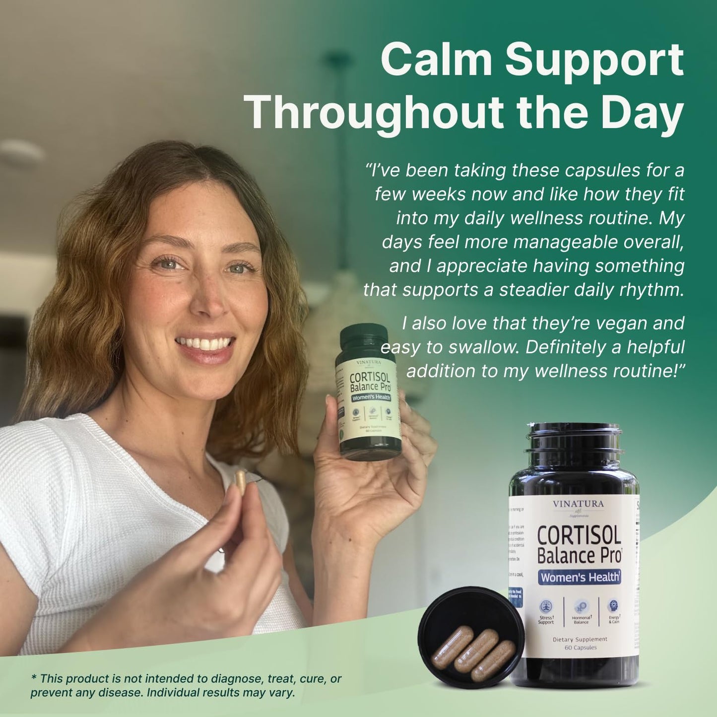 VINATURA Cortisol Supplements for Women - Cortisol Detox and Management - Adrenal Support, Stress Support, 60 Vegan Capsules - Maple Wellness Supplements
