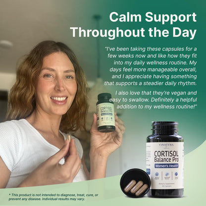 VINATURA Cortisol Supplements for Women - Cortisol Detox and Management - Adrenal Support, Stress Support, 60 Vegan Capsules - Maple Wellness Supplements