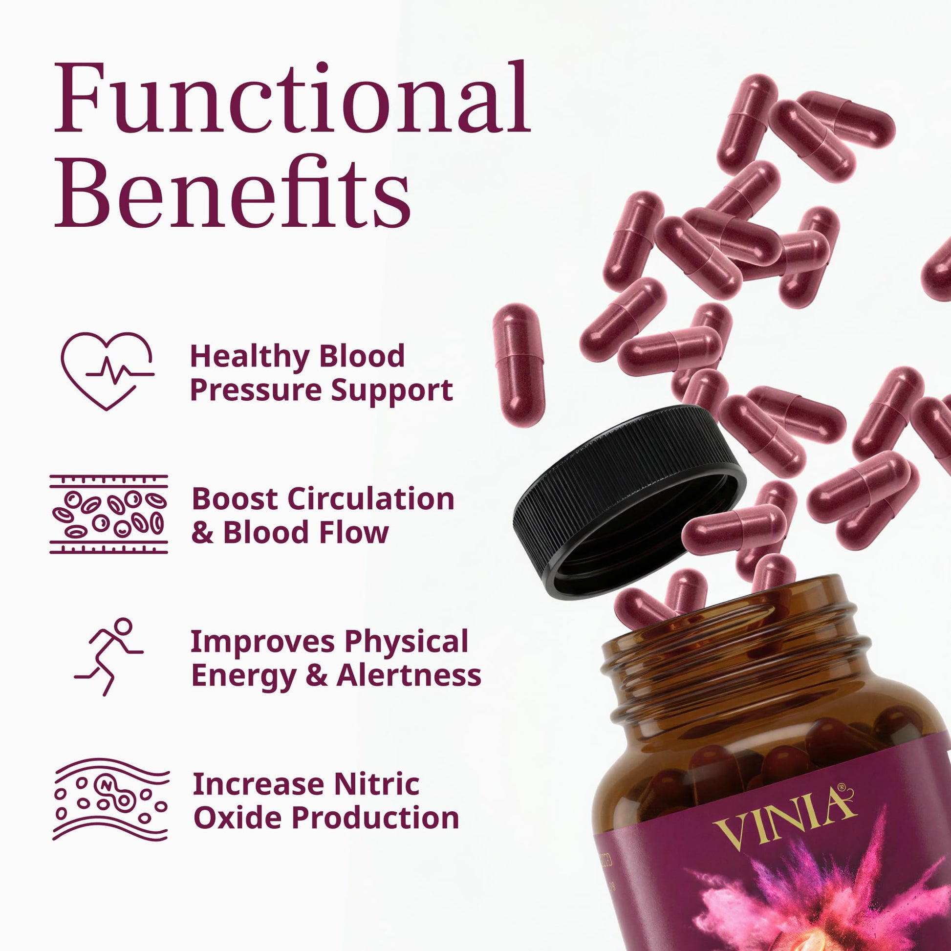 VINIA Piceid Resveratrol Supplement Capsules. Increases Blood Flow and Nitric Oxide. Blood Pressure and Heart Health Support - Maple Wellness Supplements