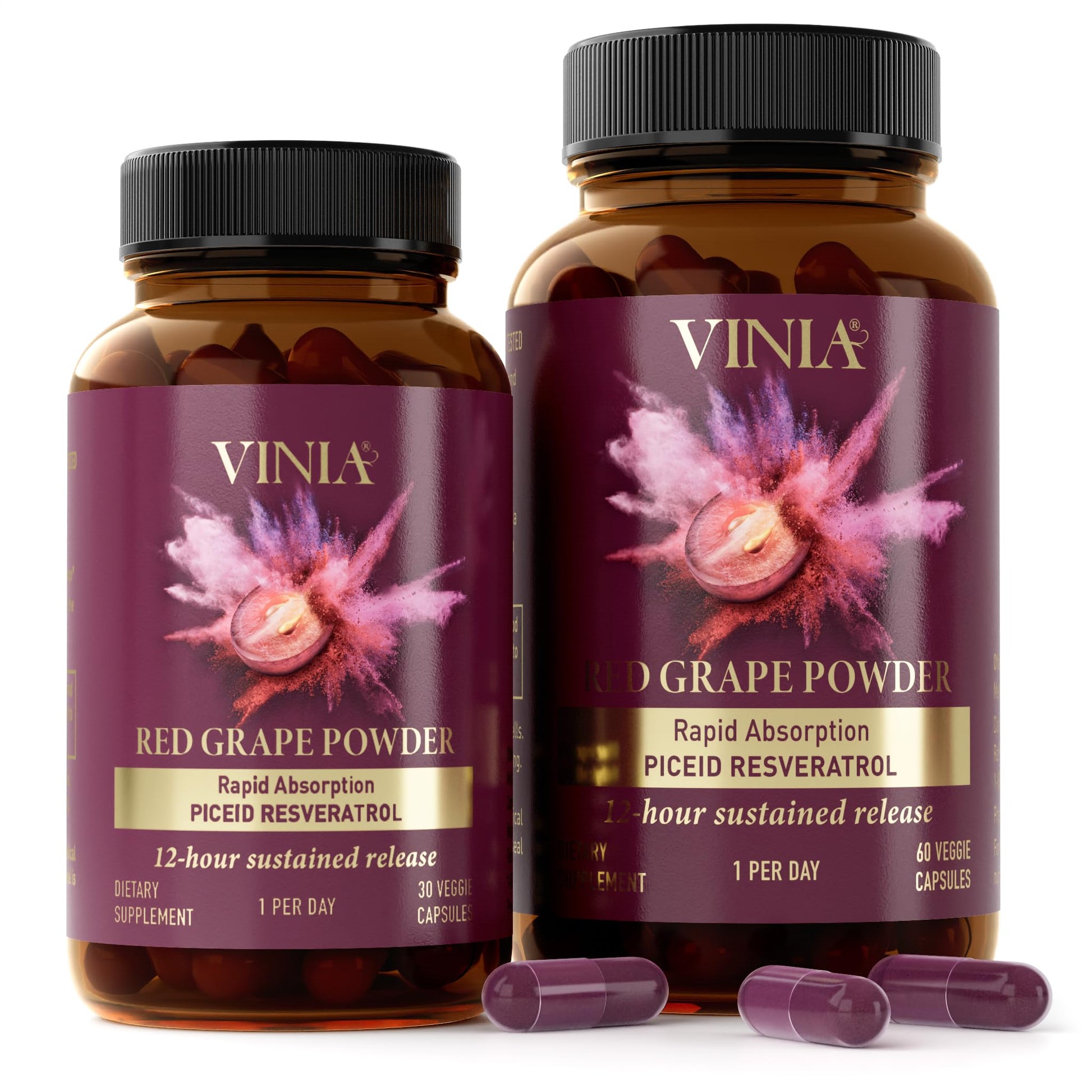 VINIA Piceid Resveratrol Supplement Capsules. Increases Blood Flow and Nitric Oxide. Blood Pressure and Heart Health Support - Maple Wellness Supplements