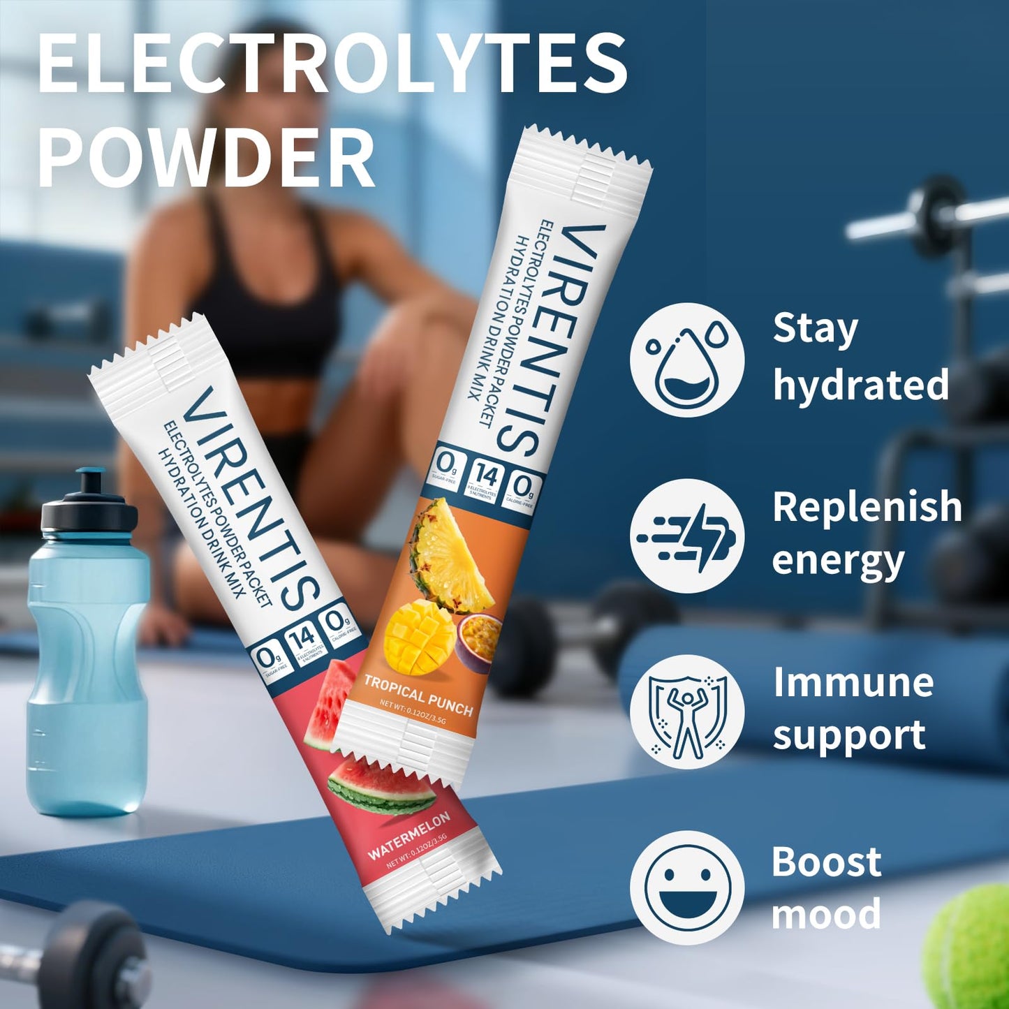 VIRENTIS 16 Sticks Electrolytes Powder Packets Sugar Free Hydration Packets, 8 Flavors Liquid Daily IV Electrolyte Drink Mix for Rehydration - Maple Wellness Supplements