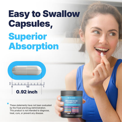 Vita Guard Magnesium Complex 1480mg – 10-in-1 with Glycinate, Citrate, Malate & More – High Absorption – Sleep, Muscle, Nerve & Heart Support – 90 Vegan Capsules – Non-GMO, Gluten-Free, No Sugar - Maple Wellness Supplements