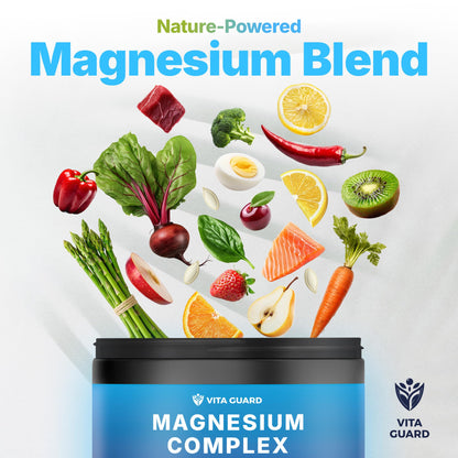Vita Guard Magnesium Complex 1480mg – 10-in-1 with Glycinate, Citrate, Malate & More – High Absorption – Sleep, Muscle, Nerve & Heart Support – 90 Vegan Capsules – Non-GMO, Gluten-Free, No Sugar - Maple Wellness Supplements