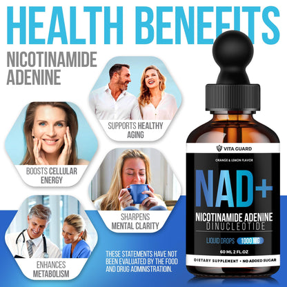 Vita Guard Pure NAD+ Supplements 1000mg Liquid Drops for Women & Man | Nicotinamide Adenine Similar to Nicotinamide Riboside NAD Plus Boosting Supplement - Natural Lemon & Orange Flavor - Maple Wellness Supplements