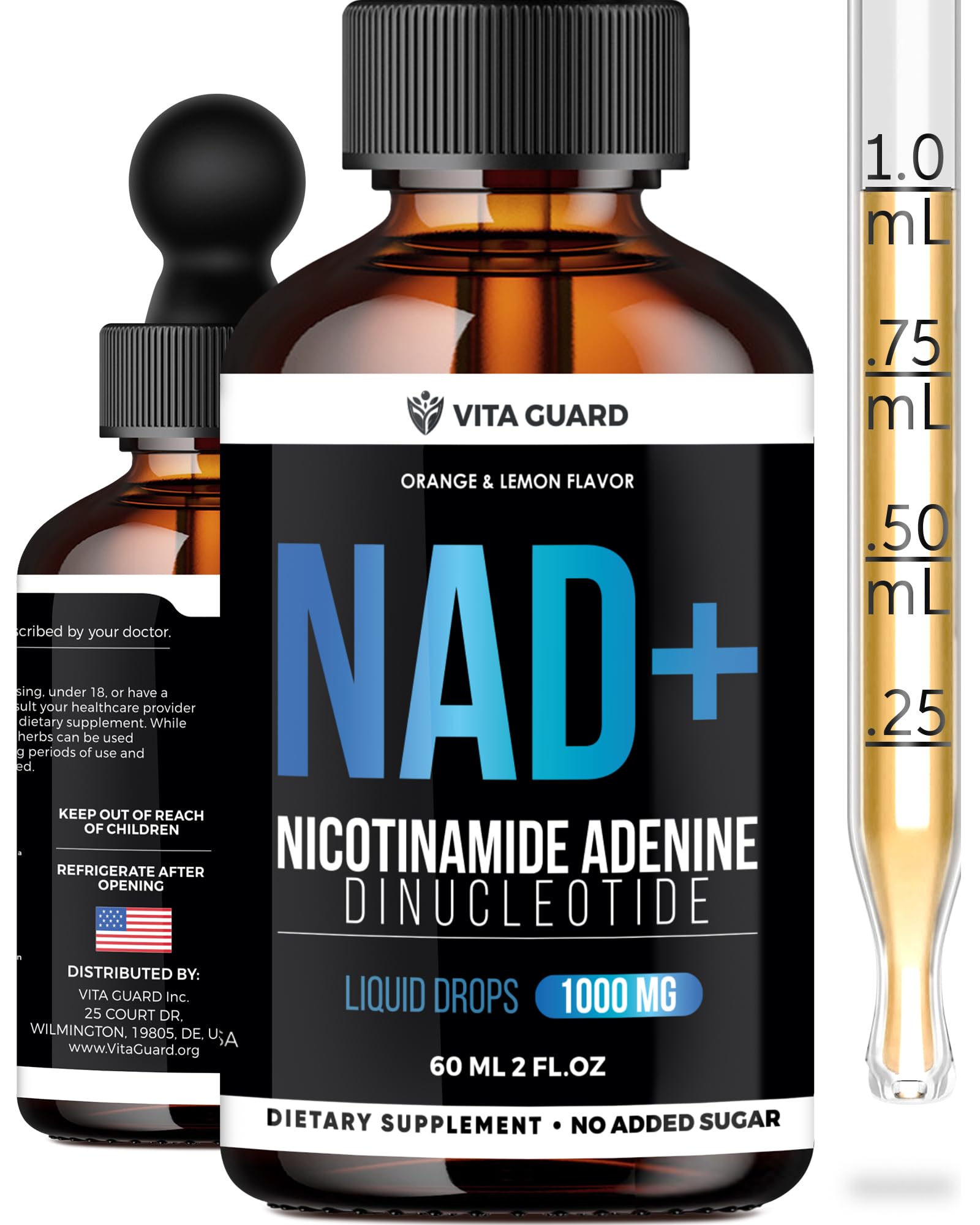 Vita Guard Pure NAD+ Supplements 1000mg Liquid Drops for Women & Man | Nicotinamide Adenine Similar to Nicotinamide Riboside NAD Plus Boosting Supplement - Natural Lemon & Orange Flavor - Maple Wellness Supplements