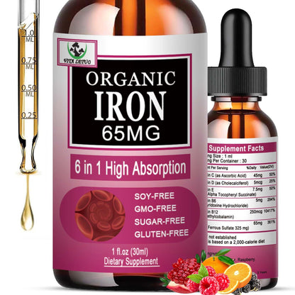 Vita letuo Iron Supplement for Women with Vitamin C,6-in-1 Liquid Supplement w/Vitamin B12,Vitamin B6,High Absorption Liquid Iron Drops for Red Blood Cells - Maple Wellness Supplements
