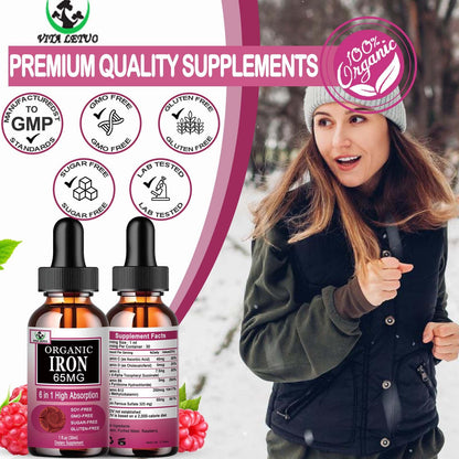 Vita letuo Iron Supplement for Women with Vitamin C,6-in-1 Liquid Supplement w/Vitamin B12,Vitamin B6,High Absorption Liquid Iron Drops for Red Blood Cells - Maple Wellness Supplements