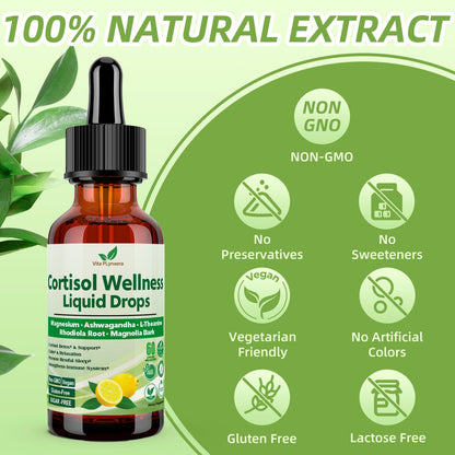 Vita PLynxera Cortisol Supplement Liquid Drops, 17-in-1 Cortisol Detox w. Magnesium Glycinate 400mg Ashwagandha, L-Theanine, Phosphatidylserine, Hormone Balanced - Maple Wellness Supplements