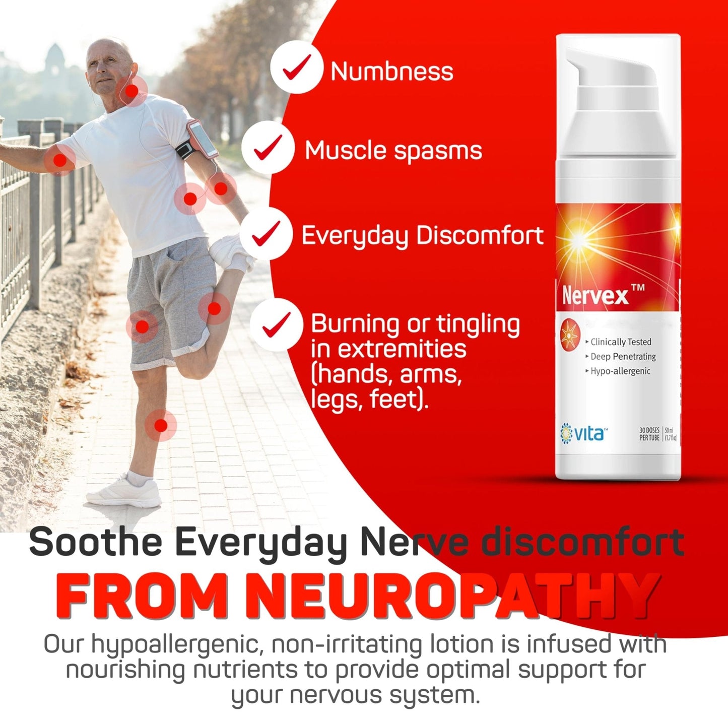 Vita Sciences Nervex Powerful Neuropathy Cream: Advanced Natural Relief for Peripheral Neuropathy, Fibromyalgia, and Fast Comfort Treatment for Feet, Hands, Legs, and Toes - Maple Wellness Supplements