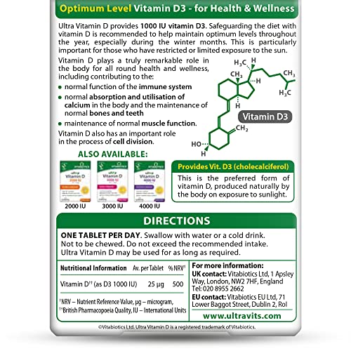 Vitabiotics Ultra Vitamin D Tablets 1000IU Optimum Level -96 count (Pack of 1) - Maple Wellness Supplements