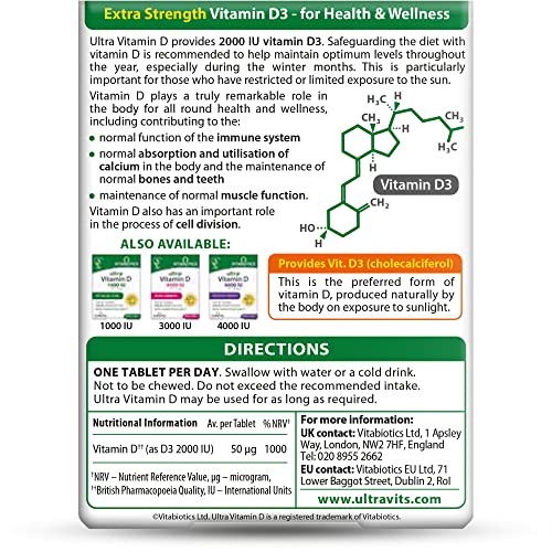 Vitabiotics Ultra Vitamin D Tablets 2000IU Extra Strength - 96 Count ( Pack of 1) - Maple Wellness Supplements