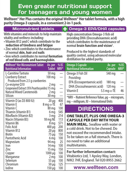 Vitabiotics Wellteen Her Plus - 56 Tablets/Capsules, 56 Count (Pack of 1) - Maple Wellness Supplements