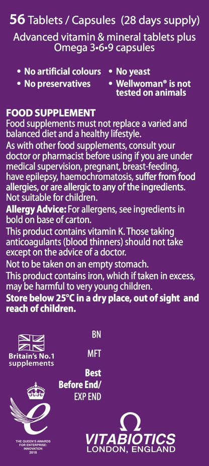 Vitabiotics Wellwoman Plus Omega 3 6 9 - 56 Tablets/Capsules - Maple Wellness Supplements