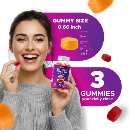 Vitabod Fiber Gummies 7G Per Serving for Digestive Health & Regularity, Prebiotic GOFOS™ Plant-Based Fiber, No Sugar Added, Vegan, Berry Peach Strawberry, 120 Gummies (Adults, Women & Men) - Maple Wellness Supplements