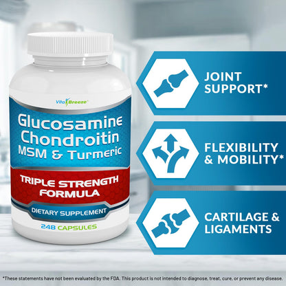 VitaBreeze Glucosamine Chondroitin, MSM & Turmeric Dietary Supplement - 248 Capsules - Maple Wellness Supplements