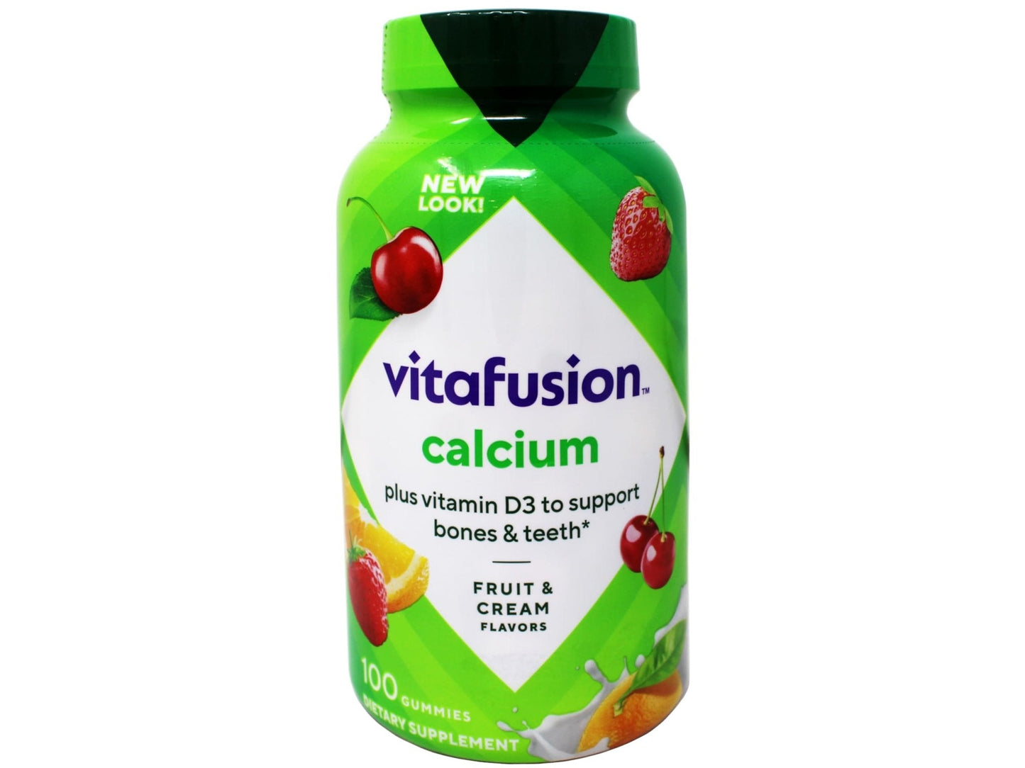 VitaFusion Calcium 500 mg Dietary Supplement Gummies Natural Fruit and Cream Flavors - 100 ct, Pack of 2 - Maple Wellness Supplements