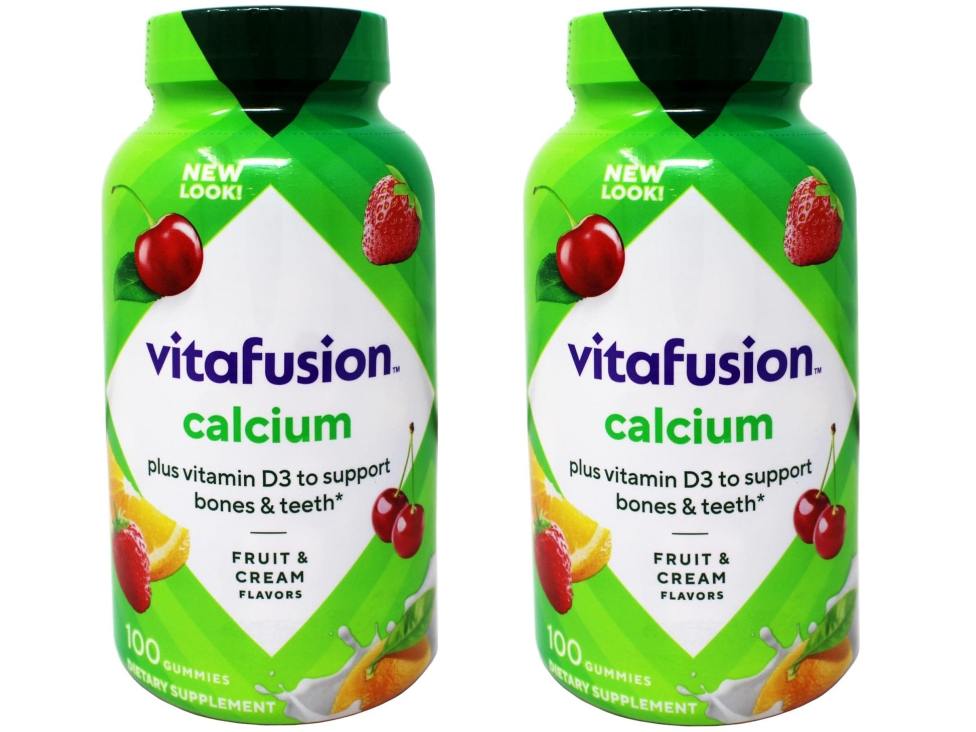VitaFusion Calcium 500 mg Dietary Supplement Gummies Natural Fruit and Cream Flavors - 100 ct, Pack of 2 - Maple Wellness Supplements