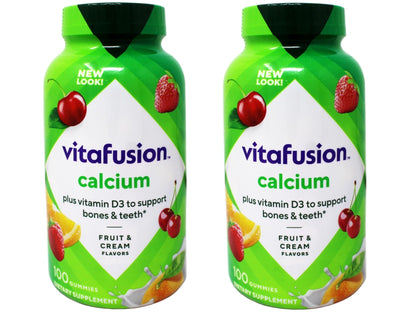 VitaFusion Calcium 500 mg Dietary Supplement Gummies Natural Fruit and Cream Flavors - 100 ct, Pack of 2 - Maple Wellness Supplements