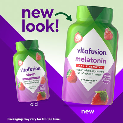 vitafusion Max Strength 10 mg Melatonin Gummies, Strawberry Flavored, Adult Melatonin Gummy Vitamin Supplement, 100 Count, 50 Day Supply - Maple Wellness Supplements